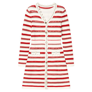 Goodland美地优雅法式红色小香风针织连衣裙修身短款LC35106447