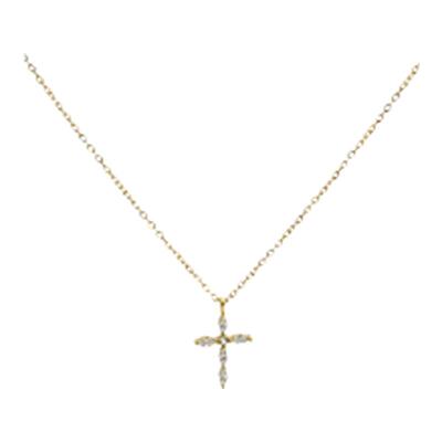 PAUSA ANN s925 复古马眼十字架火彩锆石精致锁骨链金银项链