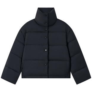 Halo Luu黑色羽绒服女冬季新款白鸭绒立领设计感短款面包服厚外套