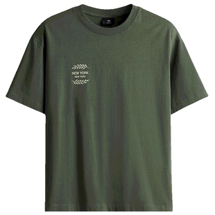 HM男装女装T恤春季打底衫印花棉质落肩宽松短袖情侣1227157