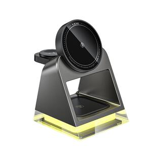 适用苹果三合一无线充电器磁吸立式支架水晶小夜灯iPhone17/16耳机Airpods手表iWatch男朋友礼品公司年会礼品