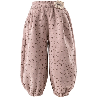 Amila女童休闲裤25秋冬季新款儿童长裤碎花宝宝宽松加绒束脚裤子