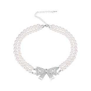 【蜜桃茶】嗲贵千金 蝴蝶结双层珍珠项链女款轻奢小众choker颈链