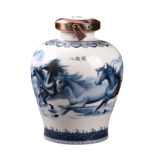 景德镇八骏图陶瓷酒坛家用密封酒罐5斤装酒瓶酿酒缸窖藏酒罐存酒