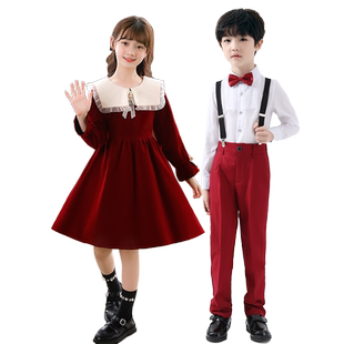 儿童演出服小学生合唱男女童红色舞蹈裙朗诵礼服元旦比赛表演服装