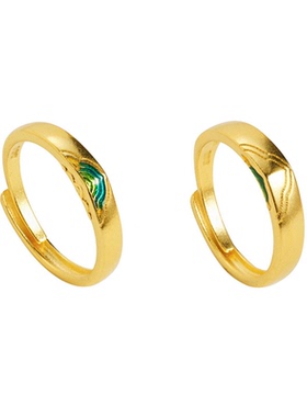 千里江山情侣沙金对戒珐琅指环