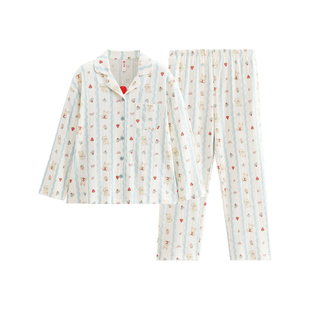 芬腾睡衣女款春秋季纯棉长袖套装女士新款可爱卡通休闲全棉家居服