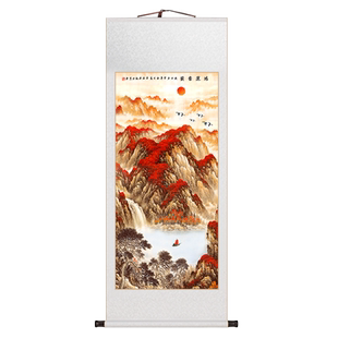 鸿运当头国画山水挂画竖版客厅玄关装饰壁画办公室靠山图卷轴字画