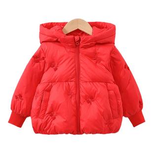 女童羽绒服秋冬季2025新款洋气轻薄宝宝红色冬装保暖儿童连帽外套