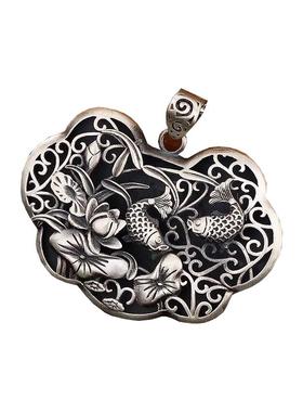 莲花心经如意长命锁纯银项链