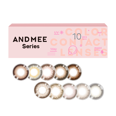 ANDMEE美瞳日抛10片大直径含玻尿酸混血美瞳女彩色近视隐形眼镜盒