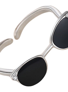 指尖墨镜戒指925银时尚小众设计