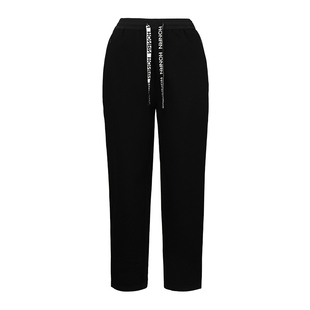 HONRN/红人黑色修身九分抽绳收腰弹力运动休闲裤女秋冬HI59OK178