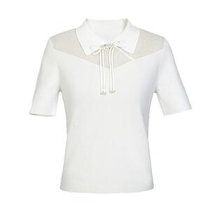 LIME莱茵新中式小翻领针织套头衫春夏新款简约黑白设计感短袖