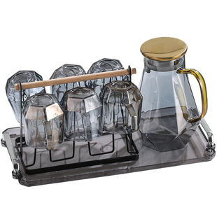 冷水壶钻石高级感玻璃水杯家用套装客厅凉水壶杯子杯架轻奢耐高温