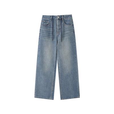 三福牛仔裤女2026新款春季简约休闲宽松阔腿直筒长裤子女装515860