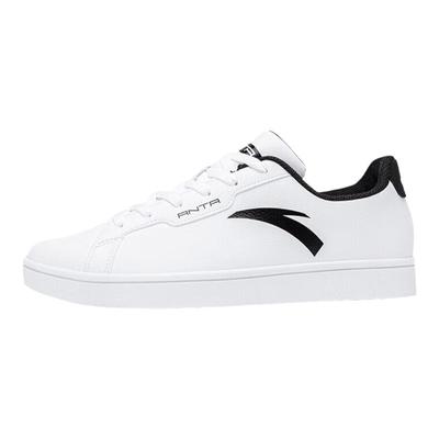 安踏板鞋防水皮面黑色休闲鞋