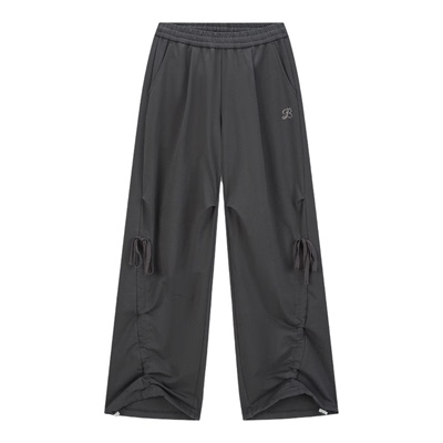 侧边抽褶微弹伞兵裤宽松LOGO刺绣