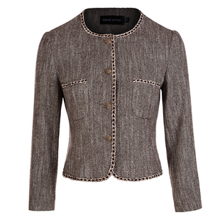 名师路西装套装伞裙职业冬季毛呢a字半身裙羊毛条纹外套圆领长袖