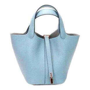 夏日蓝真皮菜篮子包包女大容量手提水桶包2026春夏百搭手拎子母包