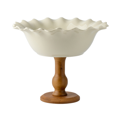 巷子尾中古风陶瓷木质高脚水果盘