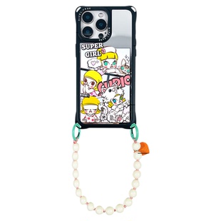 镜面MagSafe磁吸莫莉MOLLY猫适用于小米华为苹果16Promax斜跨挂绳mate60Pro防摔链条四角开孔带镜子手机壳女