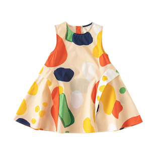 米素童装2023夏季新款儿童印花无袖连衣裙涂鸦洋气大裙摆女童裙