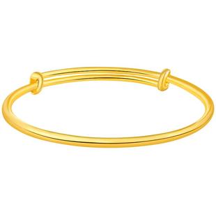 诗普琳古法黄金手镯女款足金光圈推拉金镯子可调节手环