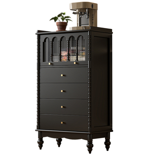 法式实木斗柜客厅靠墙储物柜子中古风卧室收纳柜美式小户型床尾柜