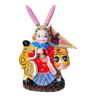 福兔祥北京纪念品非遗泥彩塑兔儿爷手工泥人桌面摆件节日伴手礼物