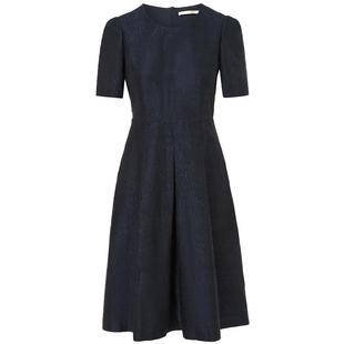 LANCY/朗姿2024夏季新款黑色提花纹理桑蚕丝a字连衣裙收腰裙子女