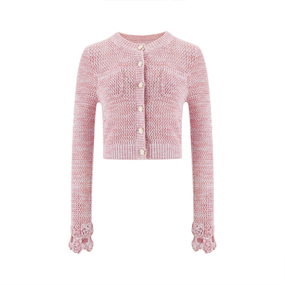 MELINDA LI【青青山茶】法式花纱手工钩花圆领针织开衫半裙连衣裙