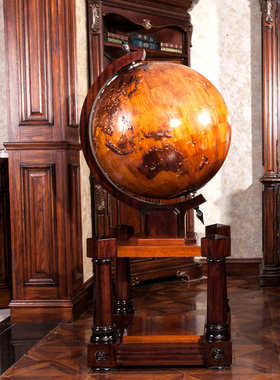 博通 50CM立体浮雕实木地球仪 宾馆酒店客厅大堂落地摆件家居礼品