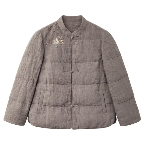 布小匠原创设计高级棉麻绣花夹棉冬季外套女2025新款国风轻薄棉服