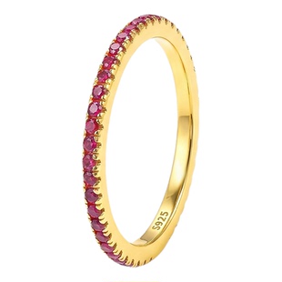 鎏金培育红宝石925银排钻戒指女纤细秀气日常叠戴轻奢百搭指环