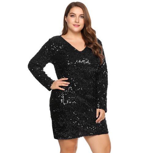 C 55979 Elegant V-Neck Sequin Dress 派对亮片连衣裙