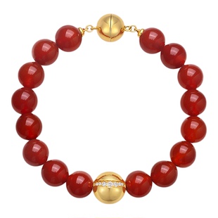 【廖廖专享】OUBIYABI欧比雅比 日出10mm红玛瑙高升金珠手链手串
