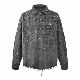 BIRTH OF ROYAL CHILD.BORC 【林俊杰同款】珍珠满钻格纹衬衫男