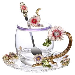 珐琅彩欧式玻璃杯新款女士高颜值家用花茶杯子高档办公室精致水杯