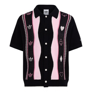 adidas阿迪达斯三叶草男女度假风宽松POLO领针织开衫外套KY8309