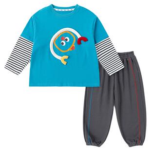 嘟嘟家儿童套装春季男童假两件T恤裤子春款上衣长裤宝宝童装春装