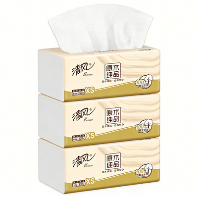 清风4层加厚原木纯品抽纸
