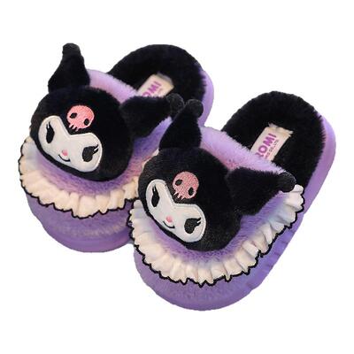 库洛米棉拖鞋儿童2025新款冬季小女孩室内防滑棉鞋宝宝毛拖鞋女童