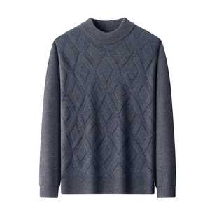 啄木鸟100%纯羊毛衫男士冬季圆领毛衣男加厚保暖爸爸装针织打底衫
