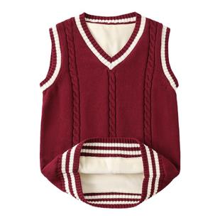 儿童马甲男童加绒毛线背心女孩冬装保暖毛衣女童针织马夹学生坎肩