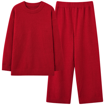 半边绒睡衣男冬季加绒加厚珊瑚绒红色高级感可外穿家居服休闲套装