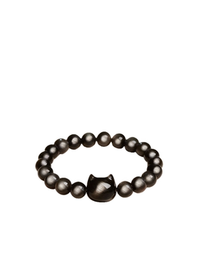 天然银曜石手链猫头可爱情侣手串