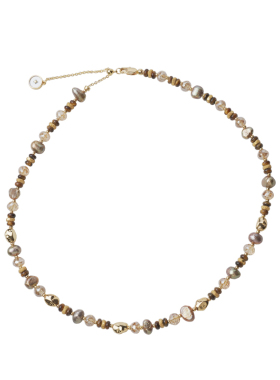 《金色沙丘》天然石虎眼石珍珠吊坠毛衣链长款项链配饰女秋冬颈链