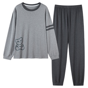 都市丽人纯棉睡衣男士春秋款2025新款长袖圆领休闲全棉秋季家居服