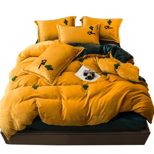 高级感牛奶绒珊瑚绒四件套床上床单被套冬季加绒三件套法兰双面绒